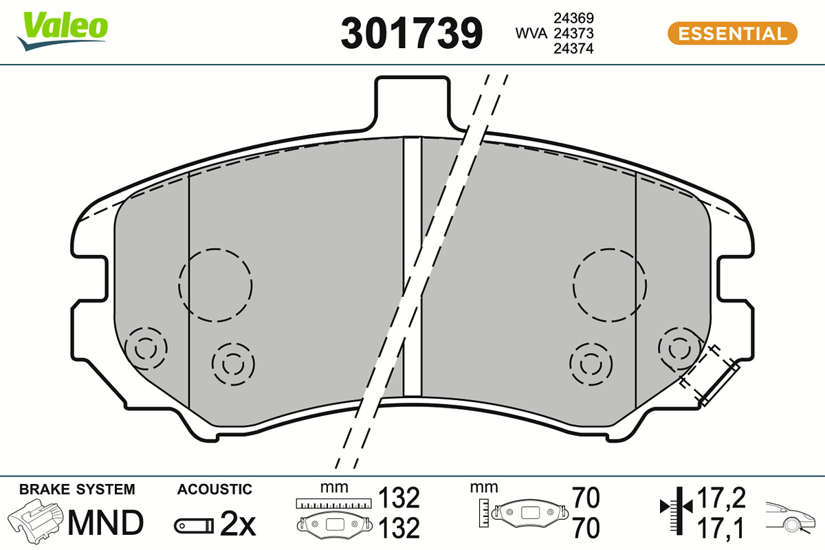 Jeu de 4 plaquettes de frein VALEO ref. 301739